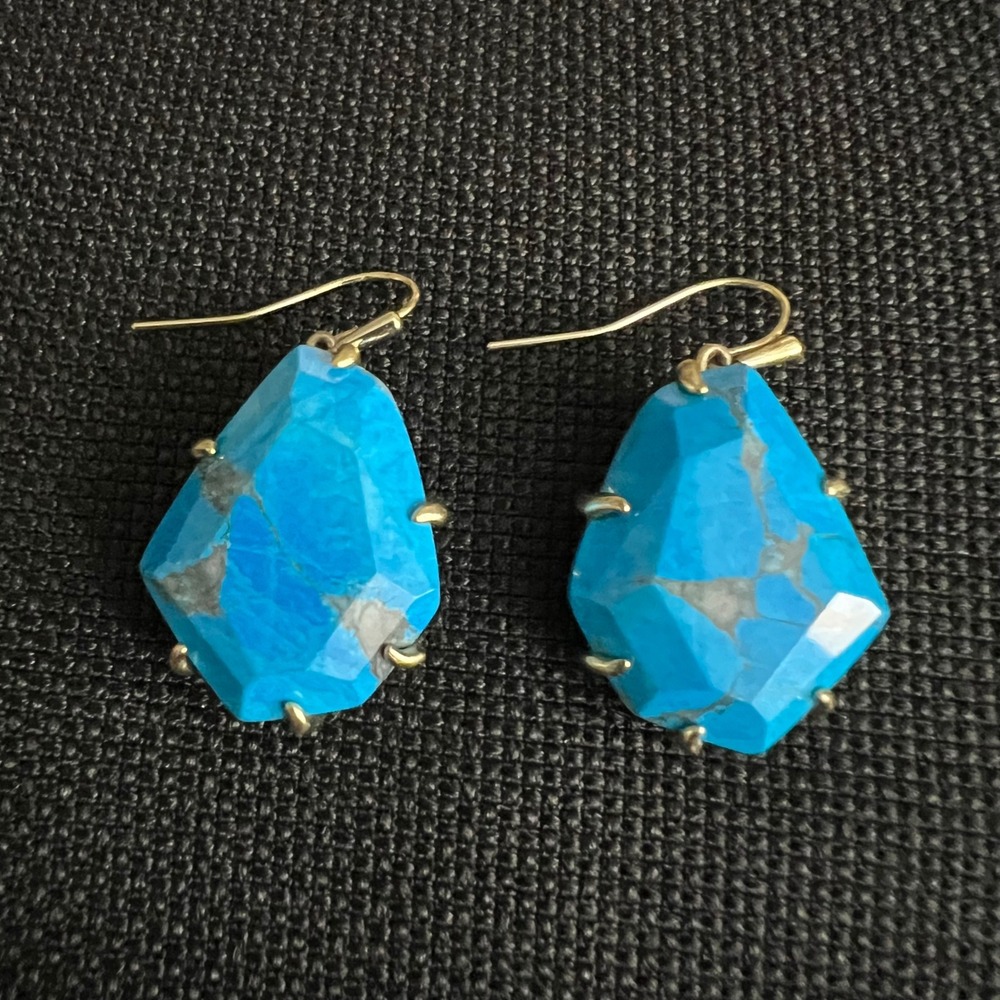 Kendra Scott Danielle Drop Earrings Blue Magnesite Gold Tone Medium Southwestern